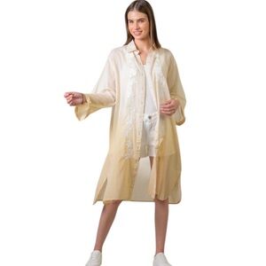 27. Women’s Beige Ombre’ Embroidered Sheer Cotton Kimono -One Size NEW